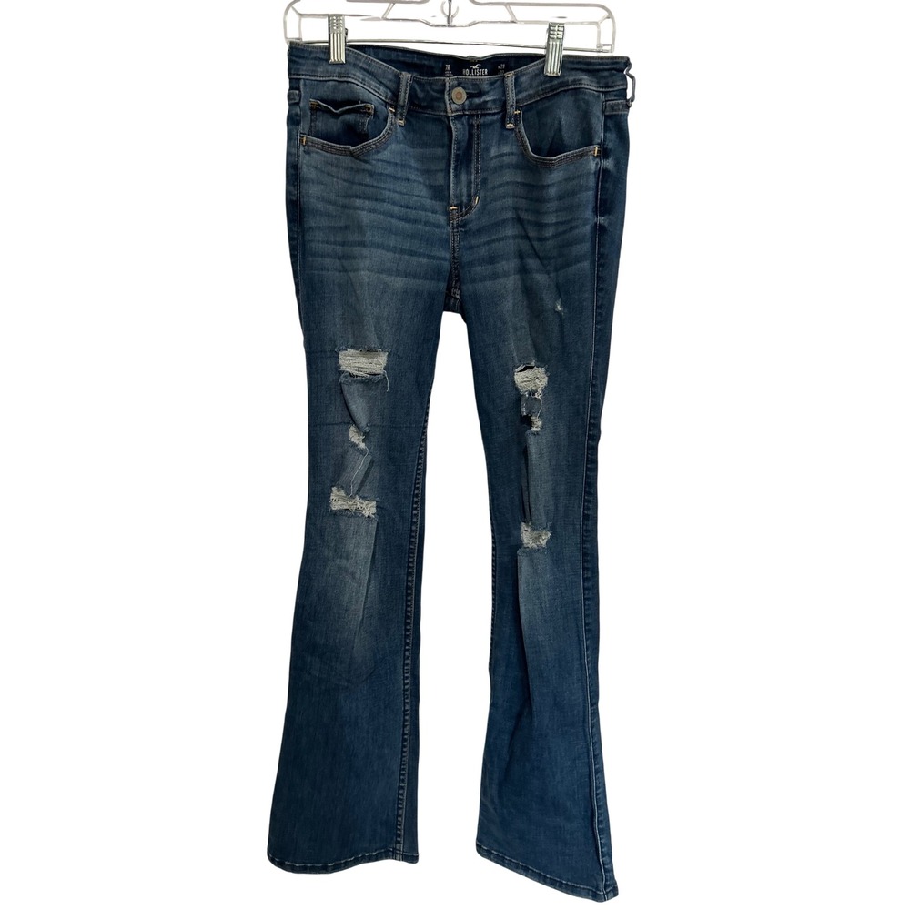 Hollister Low Rise Bootcut Distressed Ripped Jeans 7R W28 L32 Classic Stretch